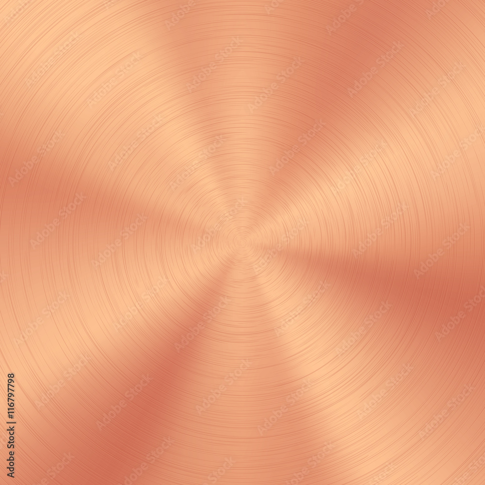 Bronze abstract technology background with polished, brushed circular metal texture, chrome, silver, steel, copper, rust for design concepts, web, posters, wallpapers and prints. Vector illustration.
