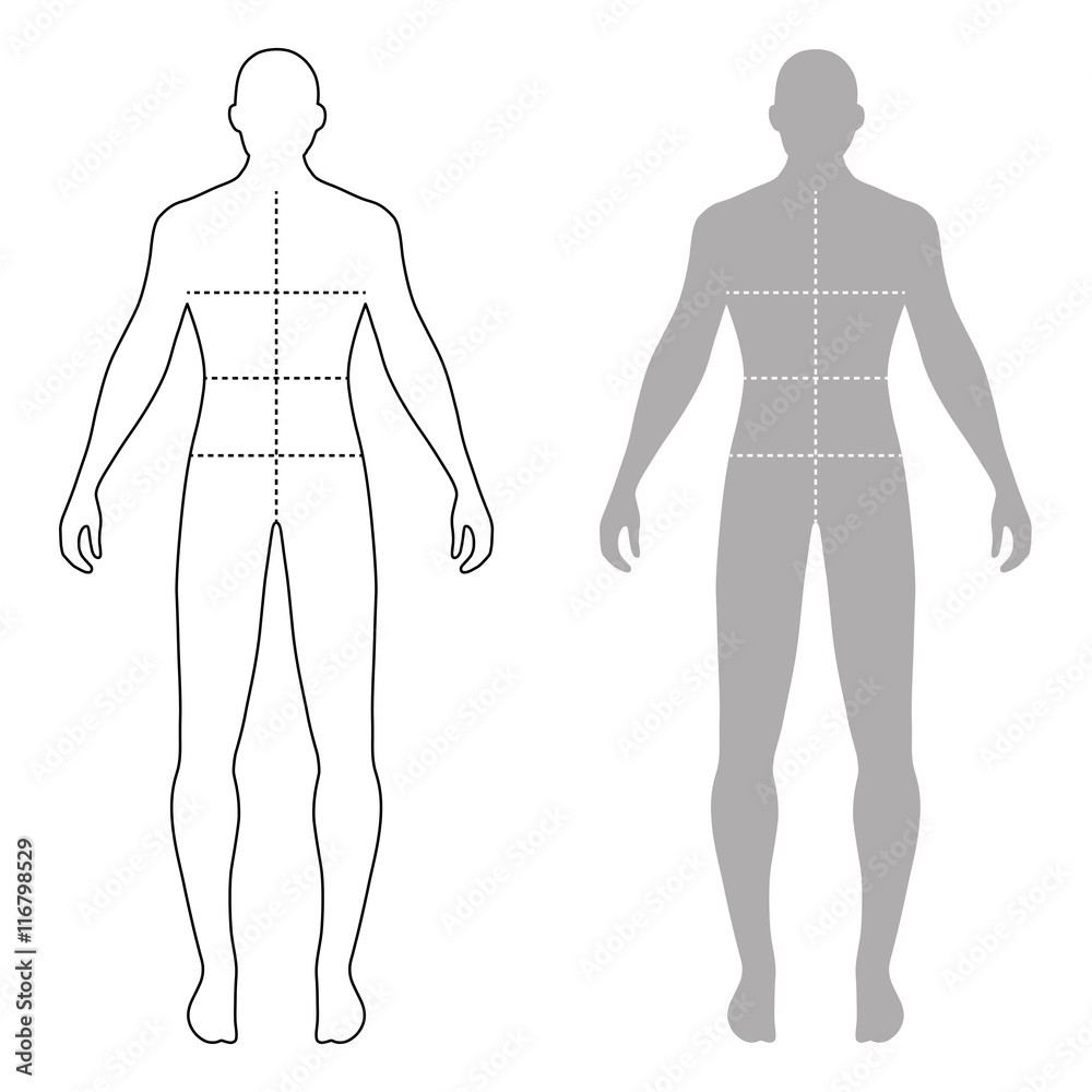 Fashion man outlined template figure silhouette with marked body Stock ...