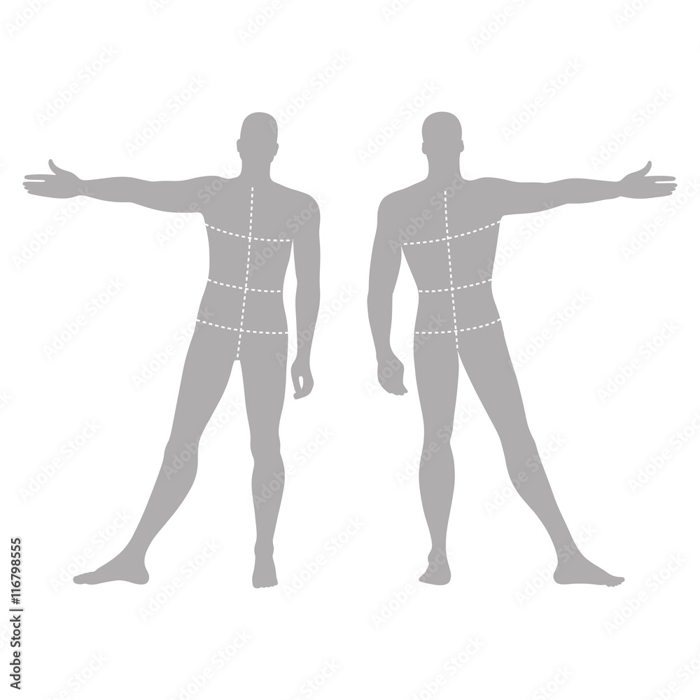 Fashion man's solid template figure silhouette (front & back vie