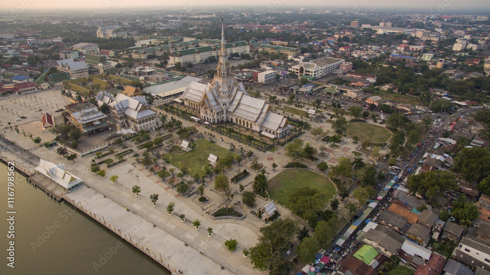 aerial view church of wat sothorn temple important religion land