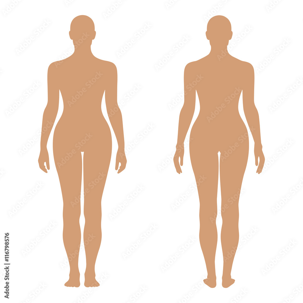 Fashion woman's solid template figure silhouette (front & back v Fashion woman's solid template figure silhouette (front & back v