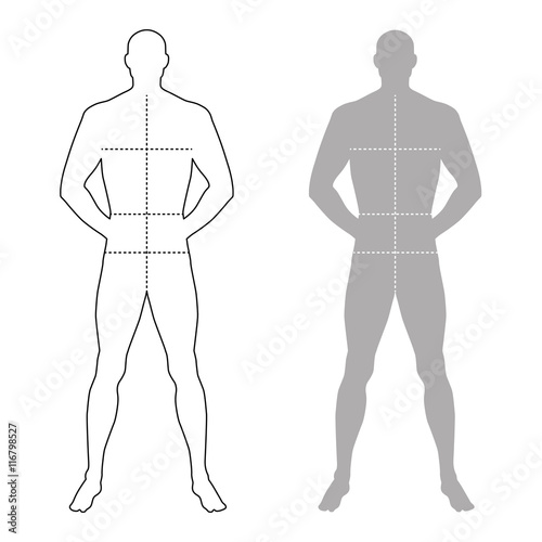 Fashion man outlined template figure silhouette with marked body