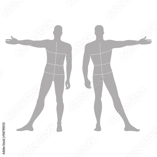 Fashion man s solid template figure silhouette  front   back vie