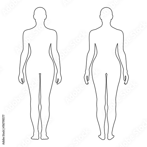 Fashion woman's outlined template figure silhouette (front & bac photo