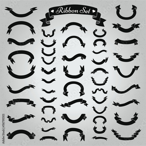 Vector Black Hand Drawn Ribbons, Banners Set