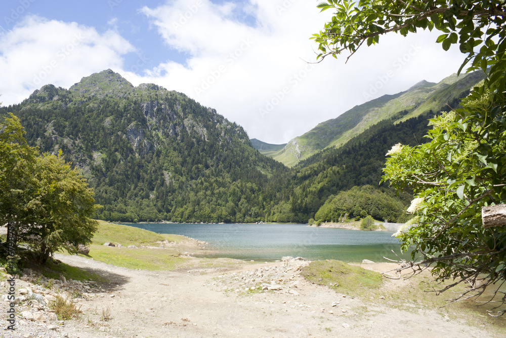 Lake between mountains in the Ayous Lakes, Pyrenees, France