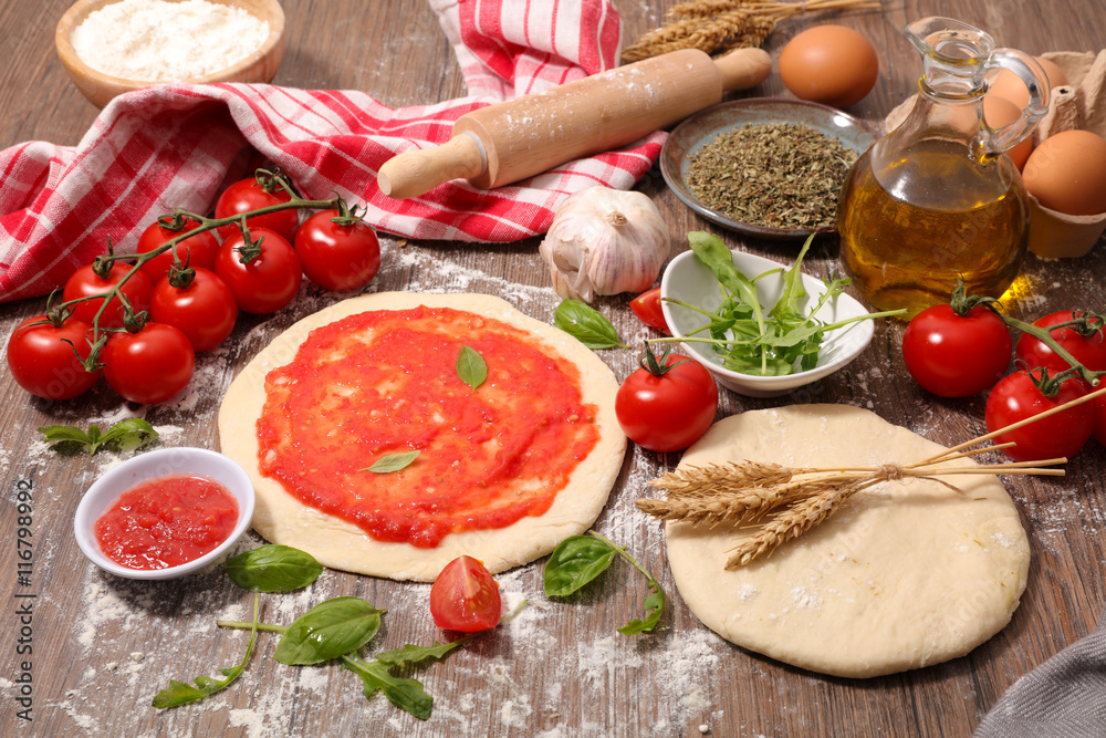 pizza dough and ingredient