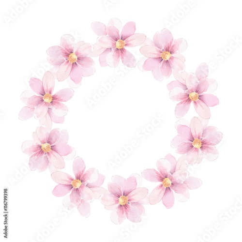 Delicate floral wreath. Round frame 1. Watercolor element for design
