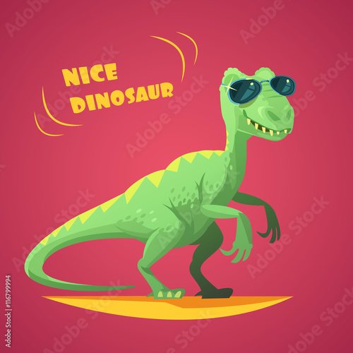 Dinosaurus Cartoon Toy Red Background Poster 