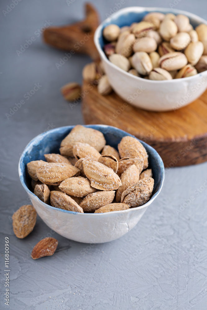 Salted almonds and pistachios in a shell Salted almonds and pistachios in a shell