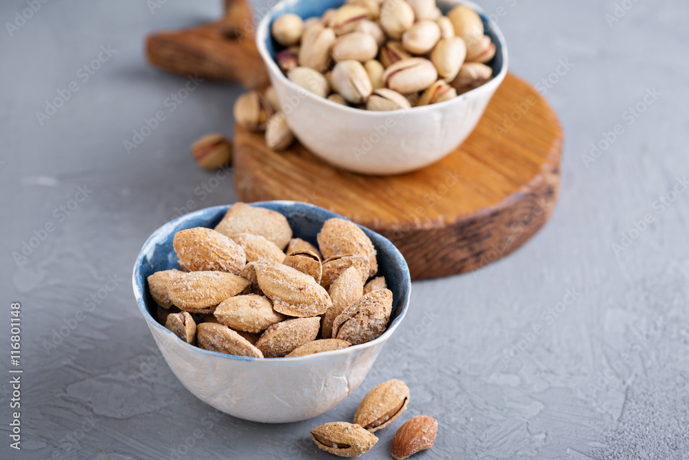 Salted almonds and pistachios in a shell Salted almonds and pistachios in a shell