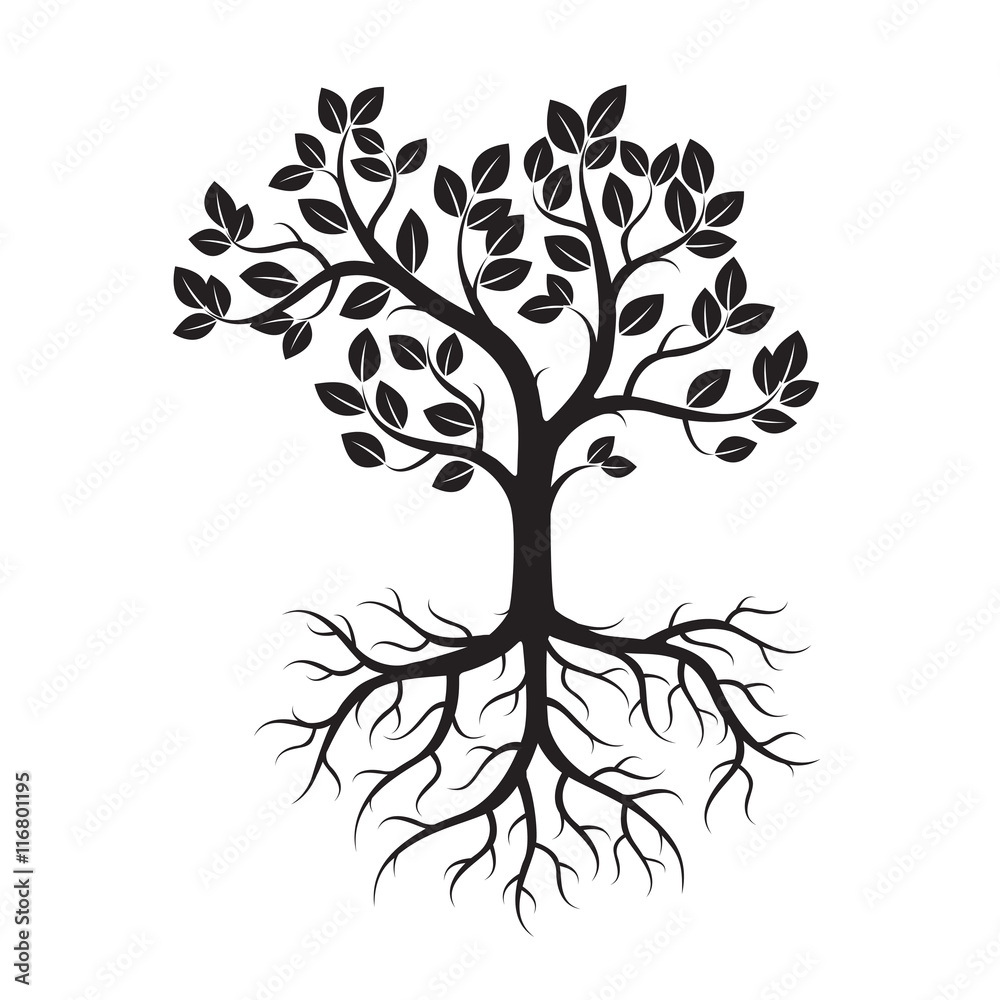 Obraz premium Black Tree and Leafs. Vector Illustration.