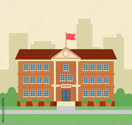 school building in flat style on city background