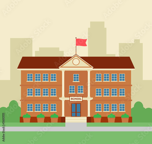 school building in flat style on city background © tarikdiz