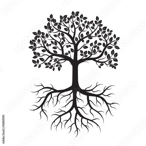 Black Tree and Leafs. Vector Illustration.
