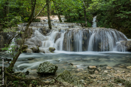 Waterfall in forest. Beautiful waterfall in forest.