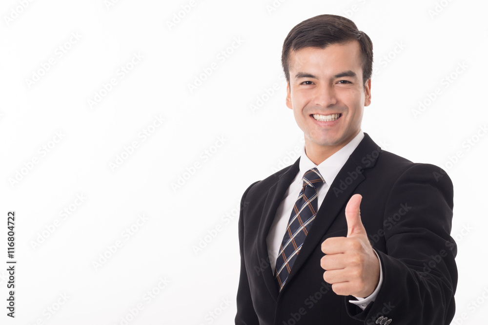 Businessman big thumps-up portrait isolated Businessman big thumps-up portrait isolated