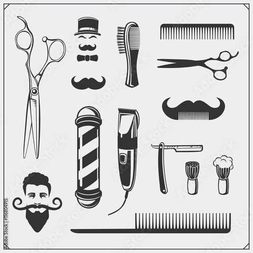 Set of vintage Barber shop design elements and badges.