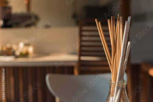Dried twigs for cafe decoration. Selective Focus.