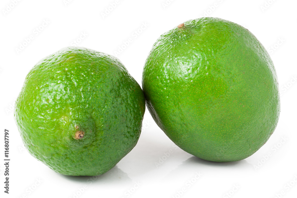 two lime isolated on white background close up two lime isolated on white background close up