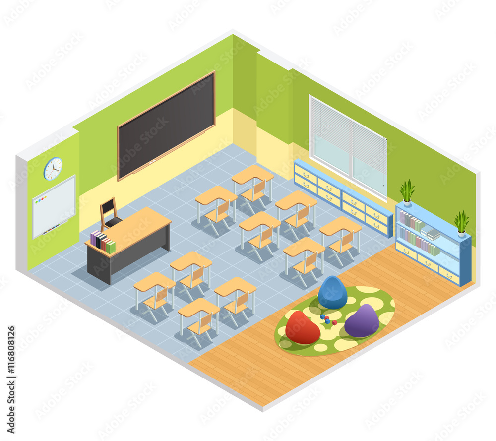 Classroom Interior Isometric Poster