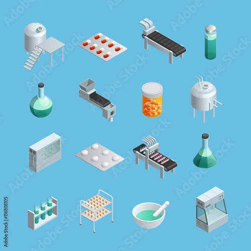 Pharmaceutical Production Icons Set