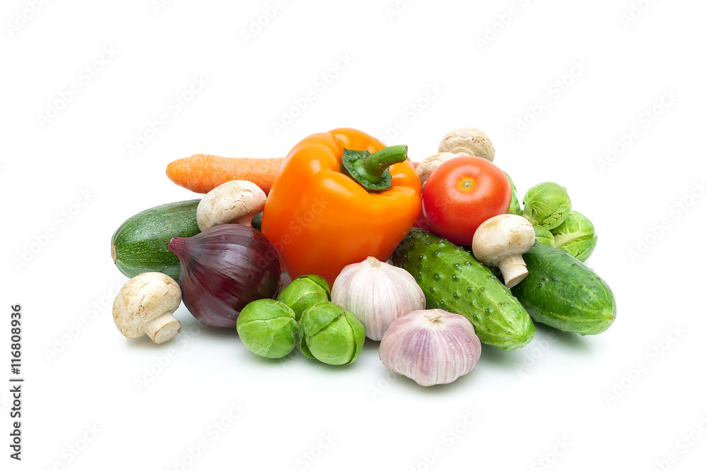vegetables and mushrooms isolated on white background vegetables and mushrooms isolated on white background