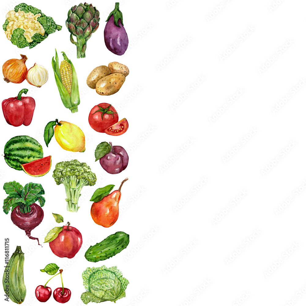 Watercolor set with fruits and vegetables Watercolor set with fruits and vegetables