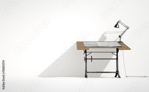 Obraz na plátně Drafting Desk Lamp And Paper