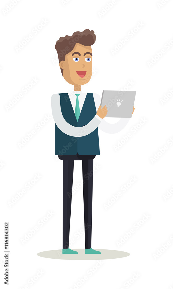 Man with Tablet Vector Illustration in Flat Design Man with Tablet Vector Illustration in Flat Design