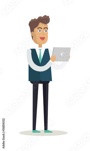 Man with Tablet Vector Illustration in Flat Design