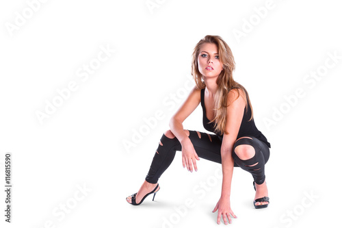 Young woman posing on white