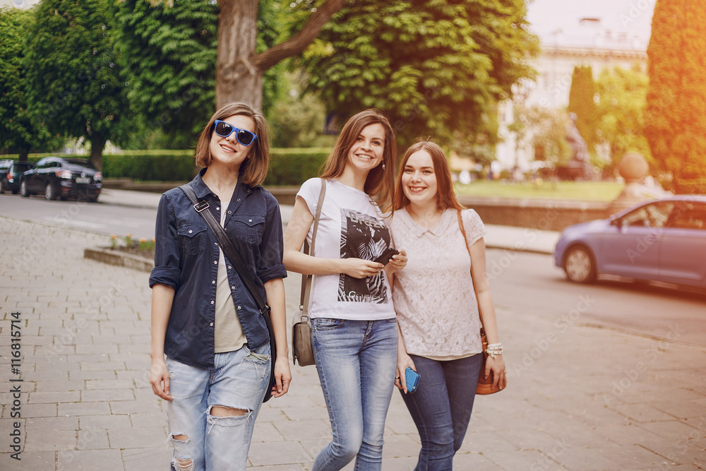 three beautiful girls on walk