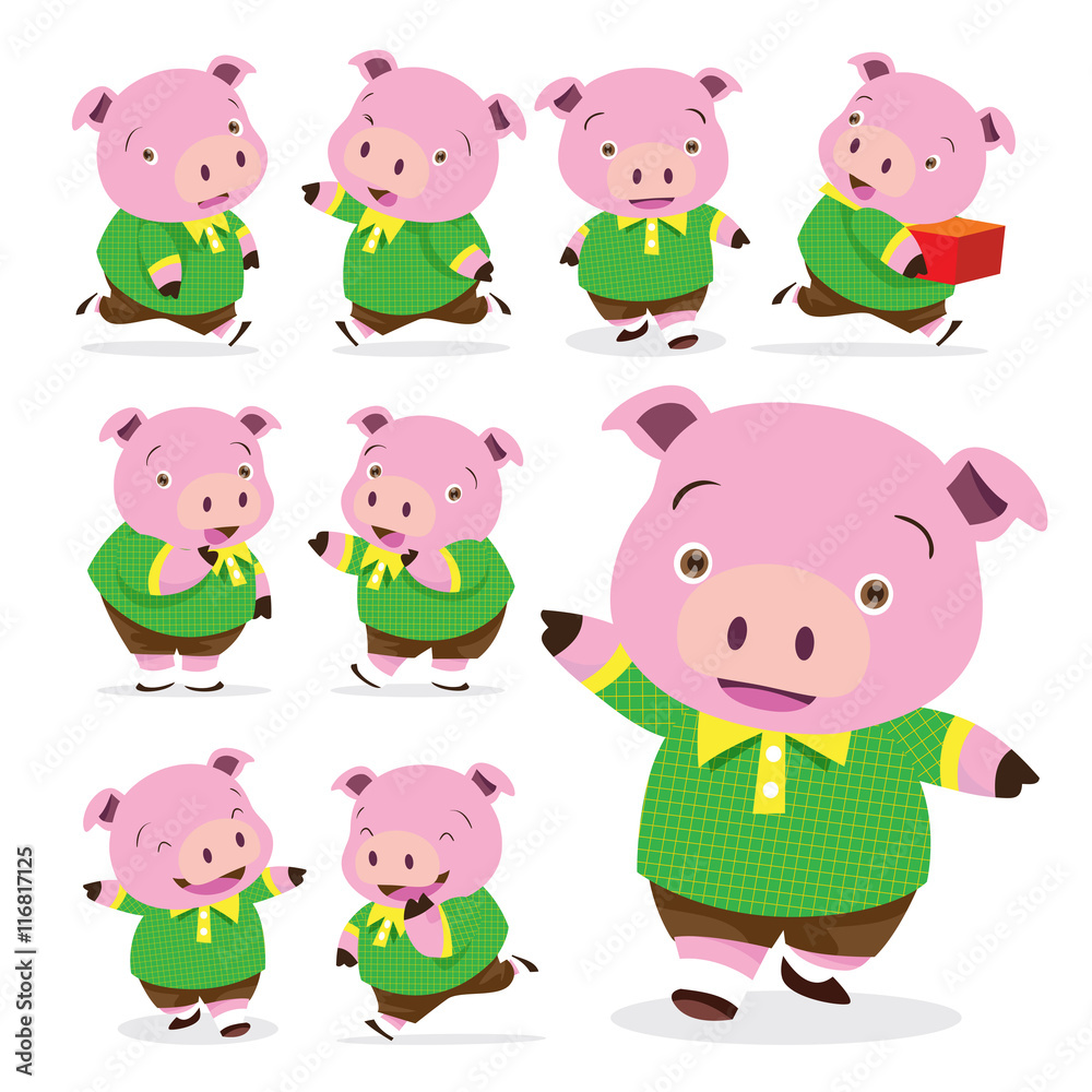 Obraz premium cute pig boy collection set