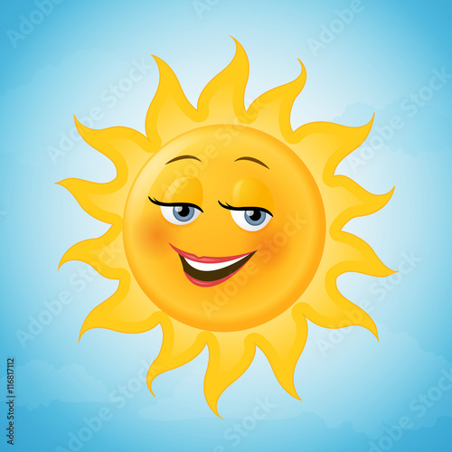 Happy female sun cartoon character vector illustration