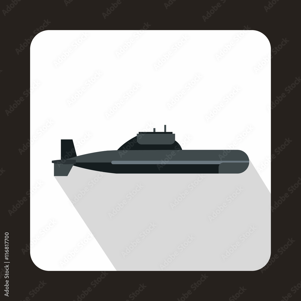 Military submarine icon in flat style with long shadow Military submarine icon in flat style with long shadow