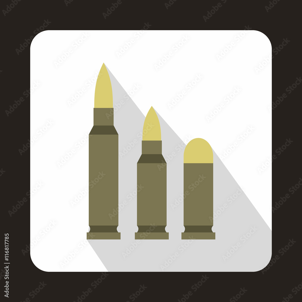 Different caliber bullets icon in flat style with long shadow