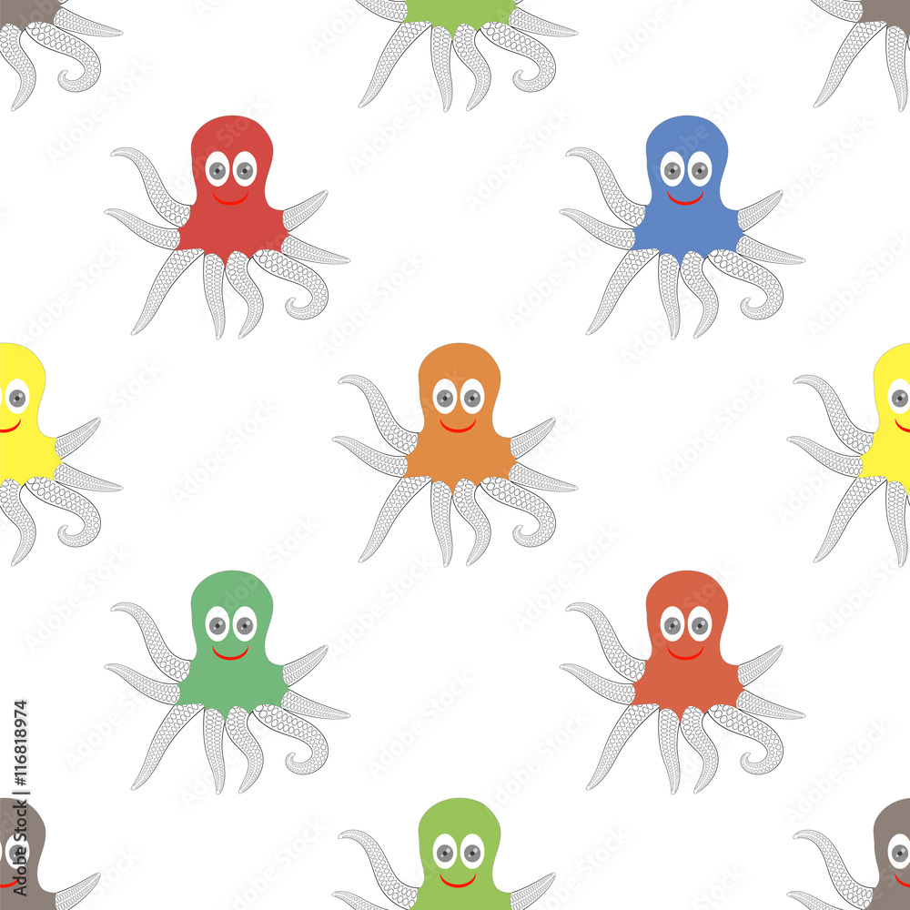 Octipus Animal Seamless Pattern. Colorful Octopus Isolated on White Background Octipus Animal Seamless Pattern. Colorful Octopus Isolated on White Background