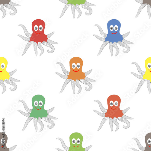 Octipus Animal Seamless Pattern. Colorful Octopus  Isolated on White Background © valeo5