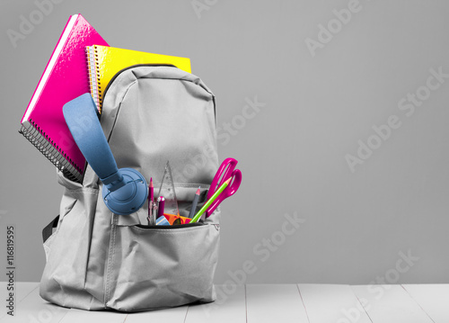 Obraz na plátne Backpack on grey background