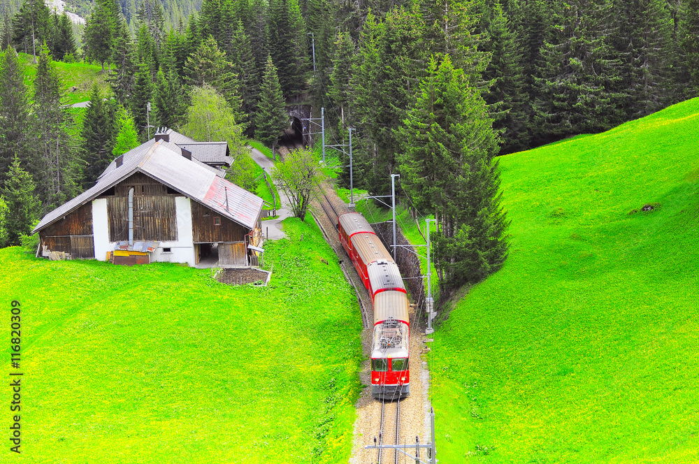 Obraz premium Passenger train moves from Chur to Arosa.