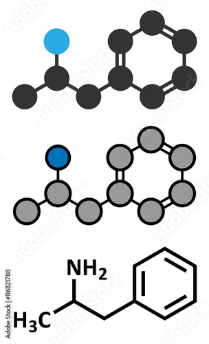 Amfetamine (amphetamine, speed) stimulant drug molecule. 