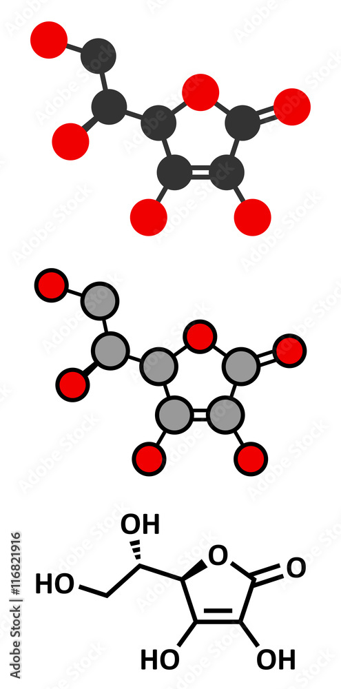 Vitamin C (ascorbic acid, ascorbate) molecule. 