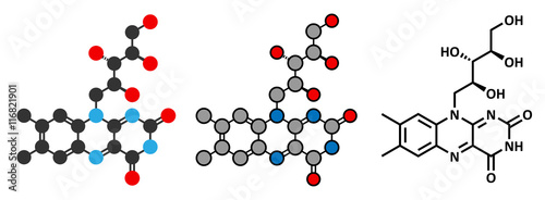 Vitamin B2 (riboflavin) molecule. 