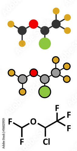 Isoflurane anesthetic drug molecule. Used for inhalational anesthesia.