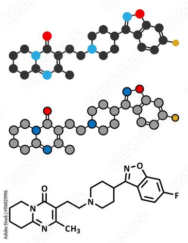 Risperidone antipsychotic drug molecule. 