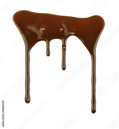 Melted chocolate dripping on white
