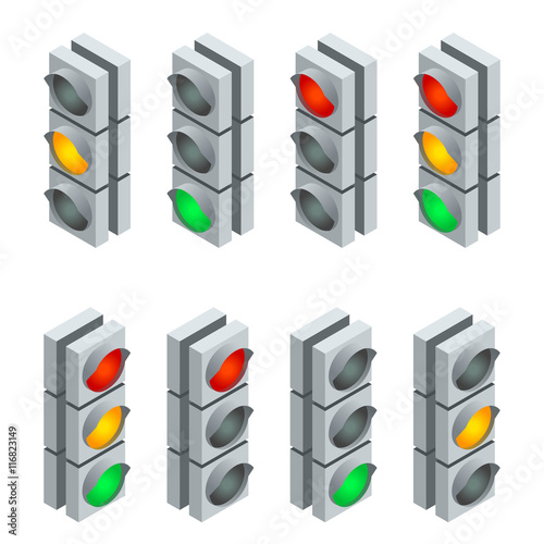 Traffic signal. Traffic light, traffic light sequence. Flat 3d vector isometric illustration.