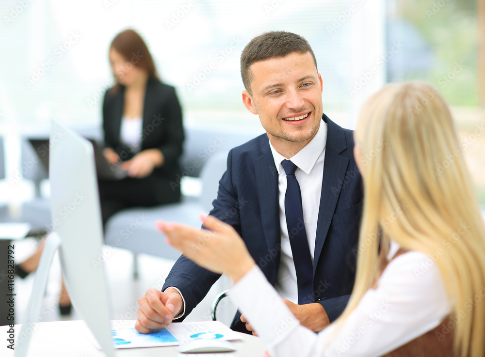 Businesspeople  Having Meeting In Office