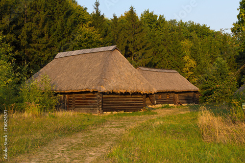 Old houses and mill at the Museum of Pirogovo. Ukraine